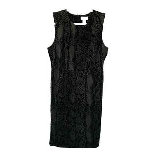 Carmen Marc Valvo Wms 8 Black Velvet Burnout Snakeskin Print Dress Cocktail LBD
